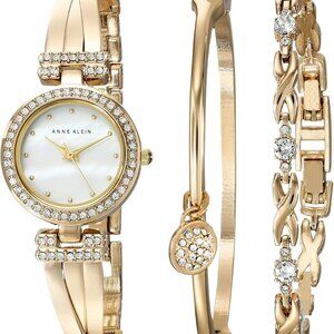 Women's Premium Crystal Accented Bangle Watch and Bracelet Set